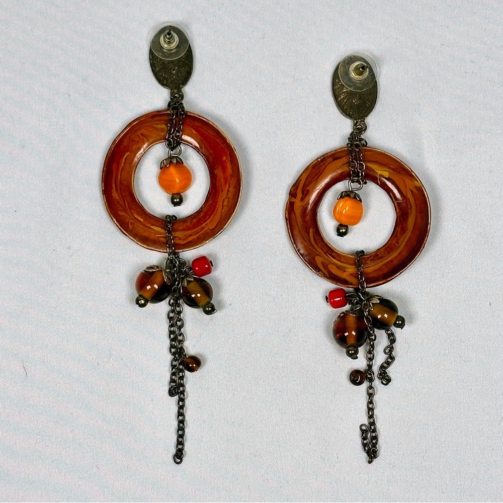 Women’s Brown and Orange Dangle Earrings - Picture 6 of 9